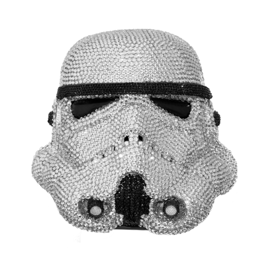 Acrylic capped ABS Stormtrooper head encrusted with 6,000 Swarovski Xilion Rose Crystals. Signed by Ben Moore and Andrew Ainsworth. Image: Bran Symondson (2010).
